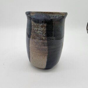 Handcrafted Art Pottery Vase With Blue & Earthy Tones Signed